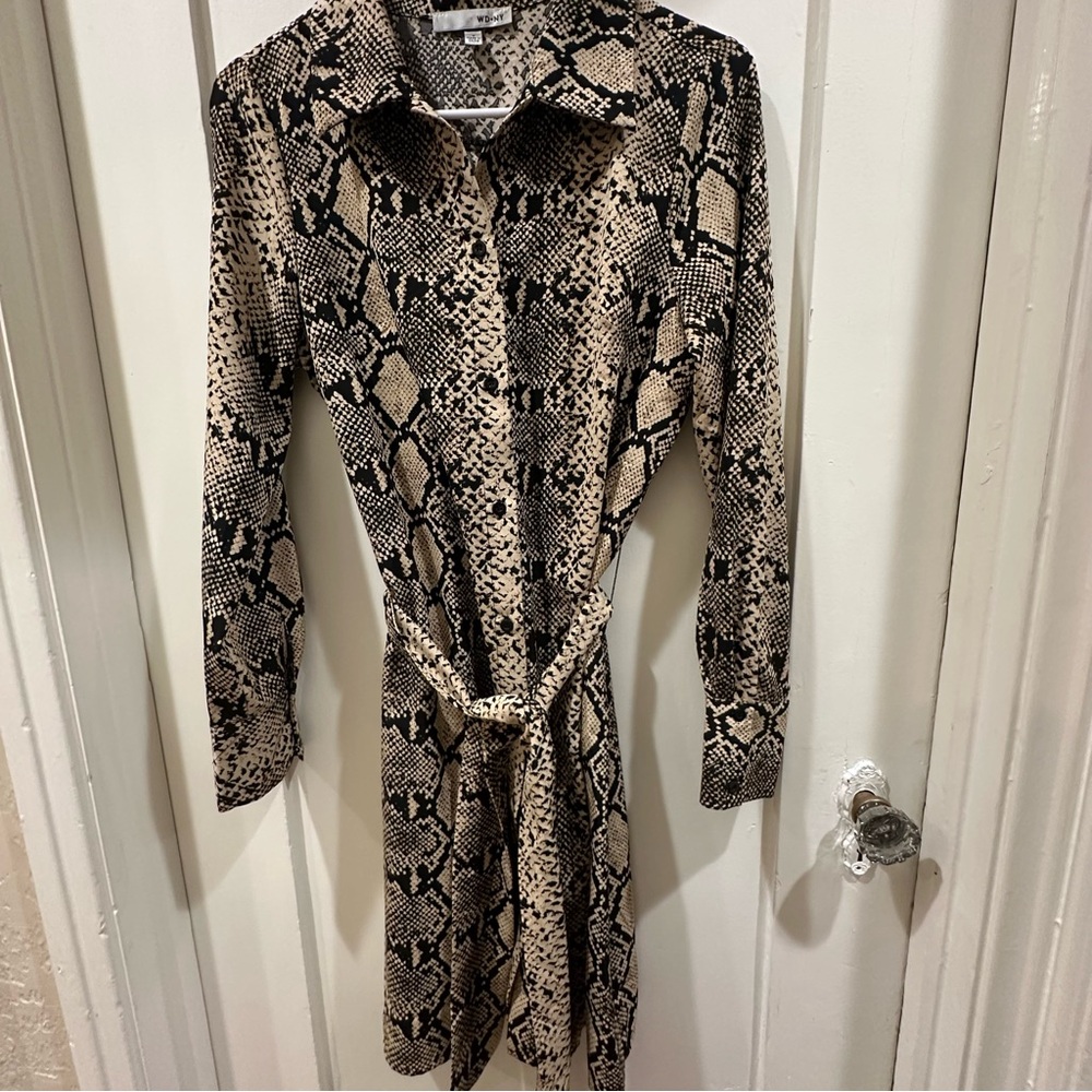 WD.NY Black and Cream Snake Print Shirt Dress